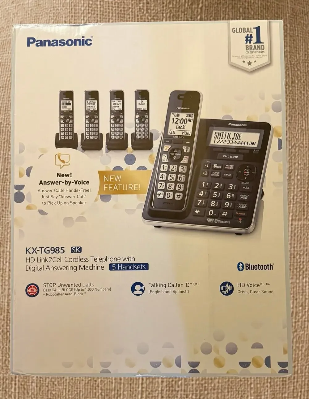 Panasonic KX-TG985SK Link2Cell 5 Handset Cordless Phone System New Open Box